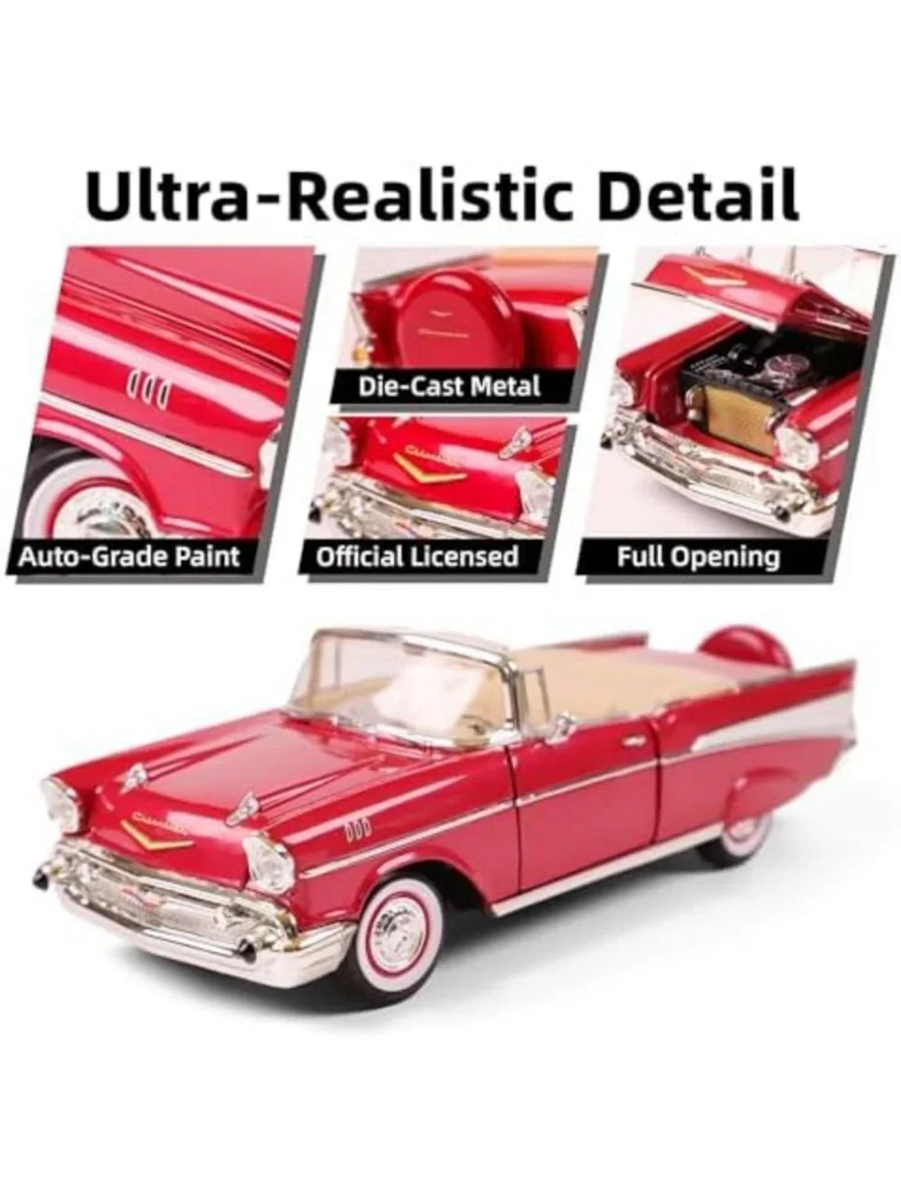 Classic 1957 Convertible Diecast Model - Working Doors & Hood, Alloy Car Gift